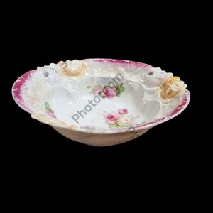 Vintage Floral Porcelain Bowl with Pink Rose Rose Accents. Germany